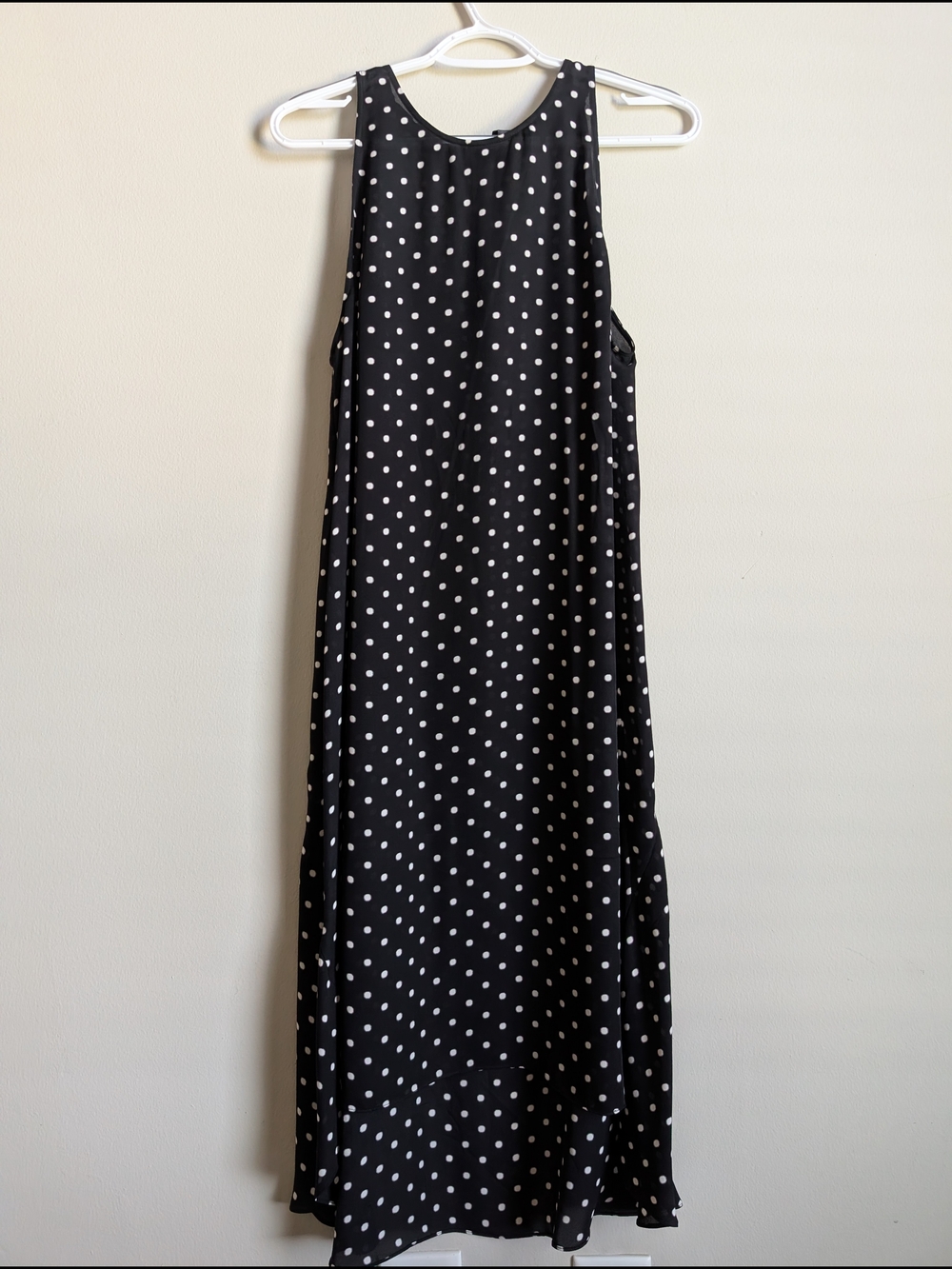 Theory 100% Silk Black Midi Dress with White Polka Dots Size 8